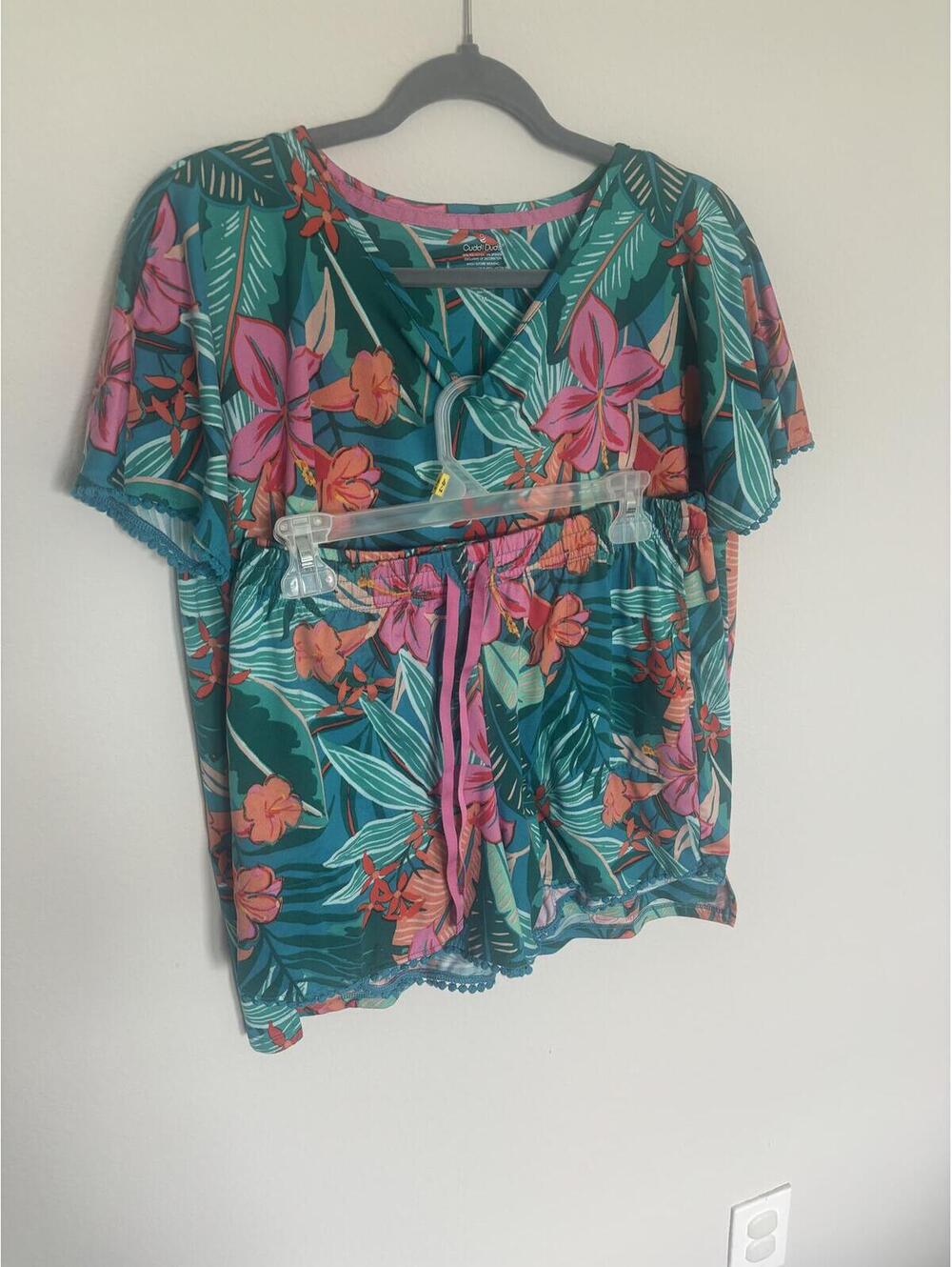 Cuddl Duds Floral Print Two-Piece Lounge Set Medium